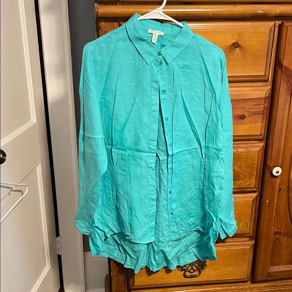 Eileen Fisher Aqua Button-Down Shirt